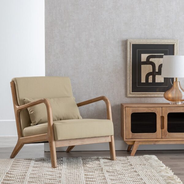 SILLÓN NATURAL-BEIGE TEJIDO-MADERA 66 X 85 X 74 CM - Imagen 3