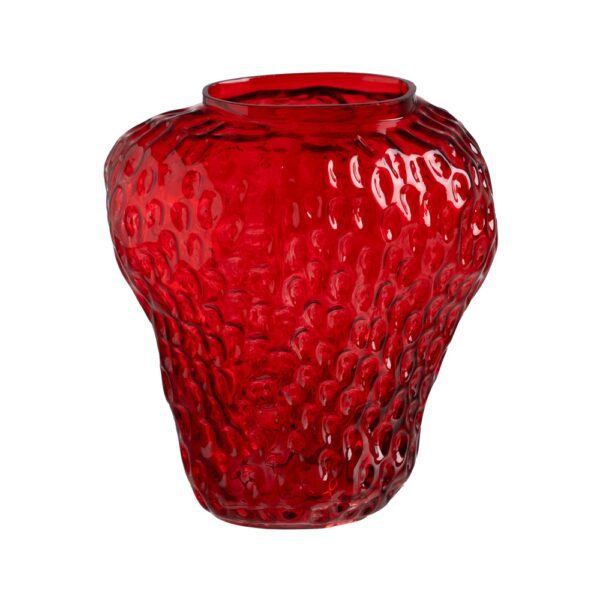 JARRÓN FRESA ROJO CRISTAL DECORACIÓN 23 X 19 X 25 CM